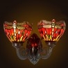Lámpara de pared de vitral Tiffany de libélula roja retro de 2 luces