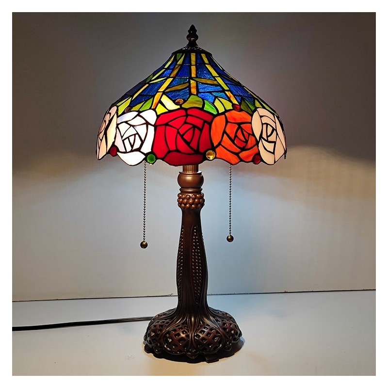 Lámpara De Escritorio Estilo Vitral Tiffany, Luz Roja De Lectura